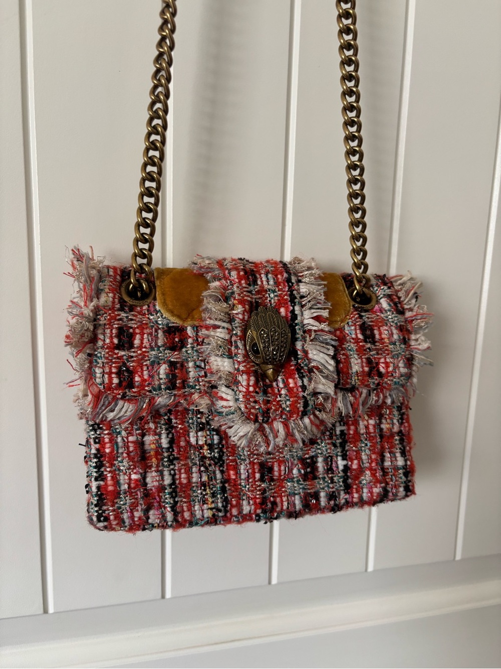 Kurt Geiger London Tweed Kensington Mini Crossbody Bag Eagle Chain